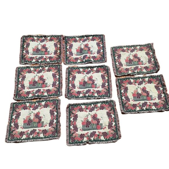 Vineyard Grapes Placemats with Fringe Apples Wine Harvest Themed 8 pc - Picture 5 of 5